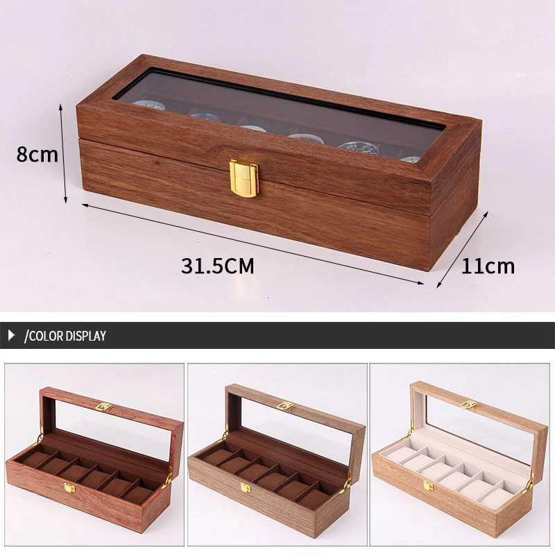 Retro Storage Wood Watch Box Organizer Wooden 6PCS Watch Box Storage Case Wood Box with Lid for 6pcs Wrist Watches Display Box