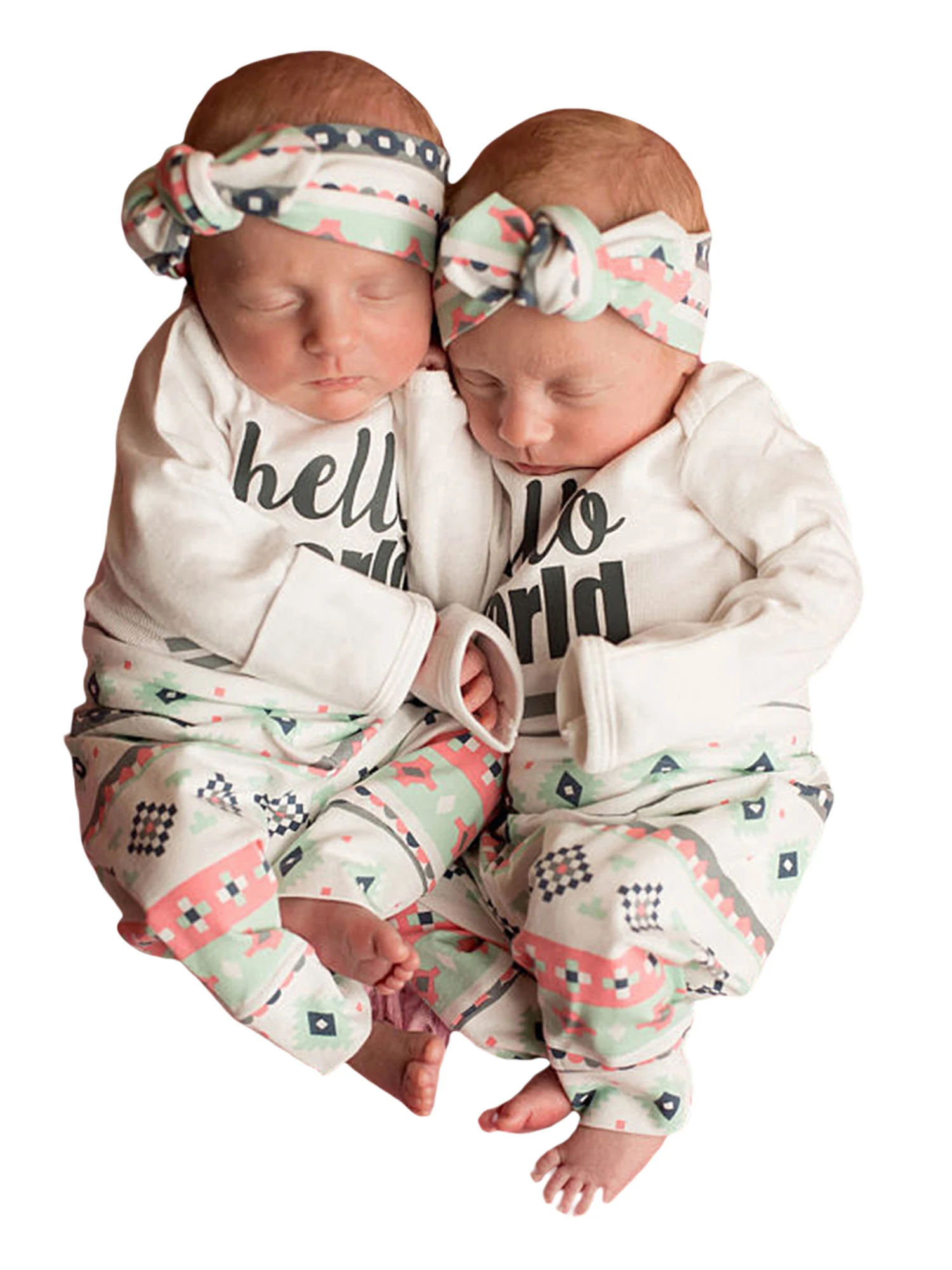 3Pcs Baby Boys Girls Outfit, Spring Autumn Infant Long Sleeve Round Collar Letter Romper + Striped Pants + Headwear Set