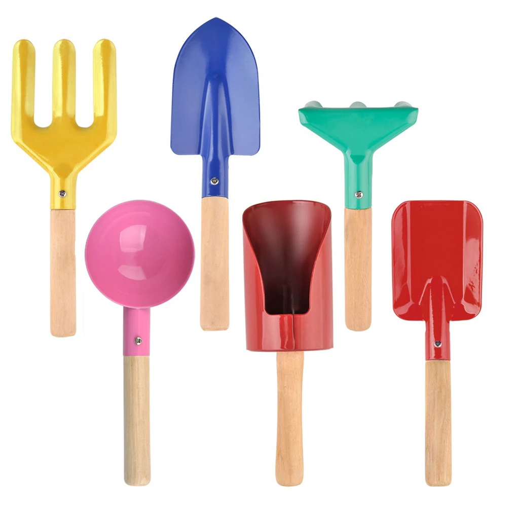 

Pack of 6 Kids Gardening Tools Set Rake Fork Spade Digging Planting Parent-child Activities Toys Outside Beach