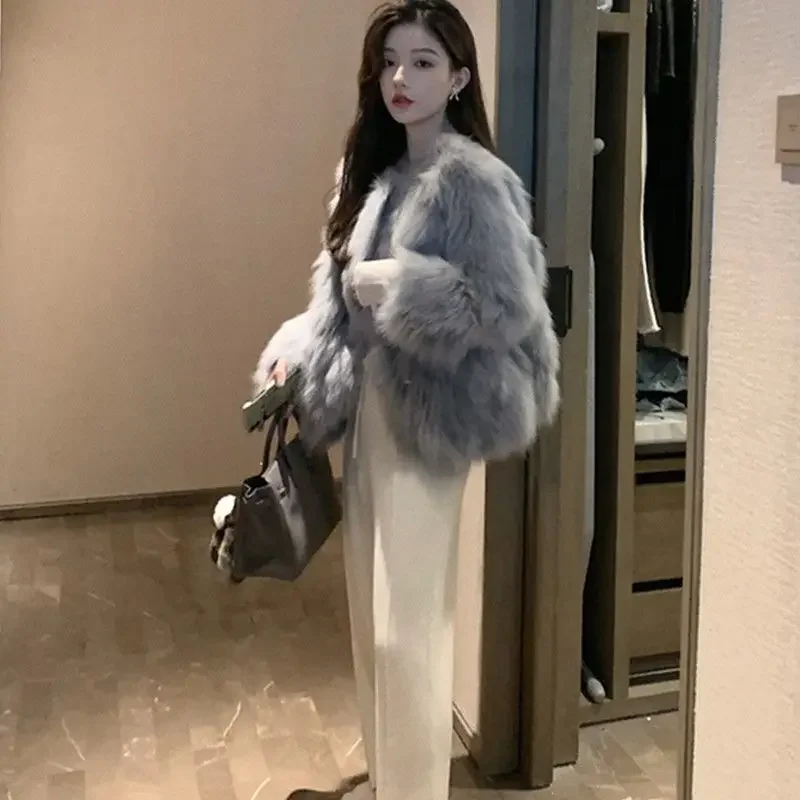 Manteau épais en fourrure intégrée pour femme, élégant, rajeunissant, à la mode, Imitation fourrure de renard, herbe, nouvelle collection automne et hiver