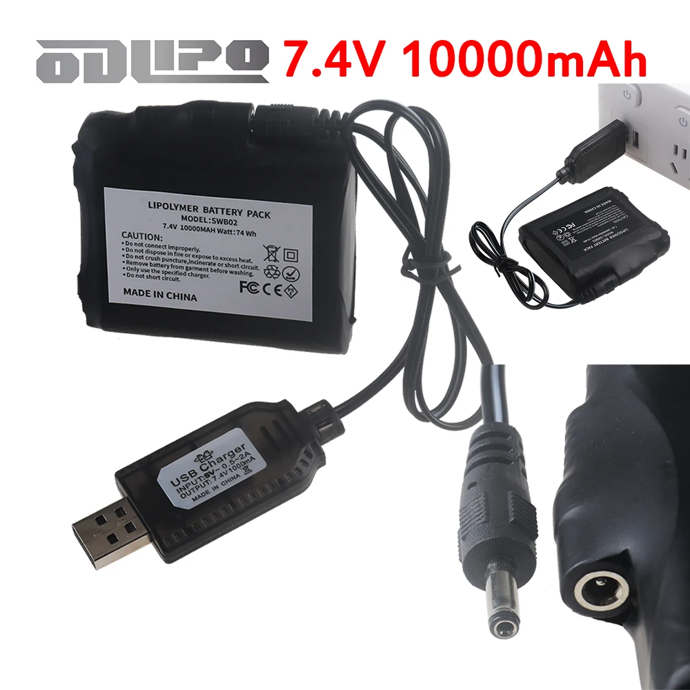 7.4 V 10000 mAh Charger Rechargeable Lithium Polymer Battery Heated Gloves Socks Heated Jackets Vest Motorcycle Gloves USB