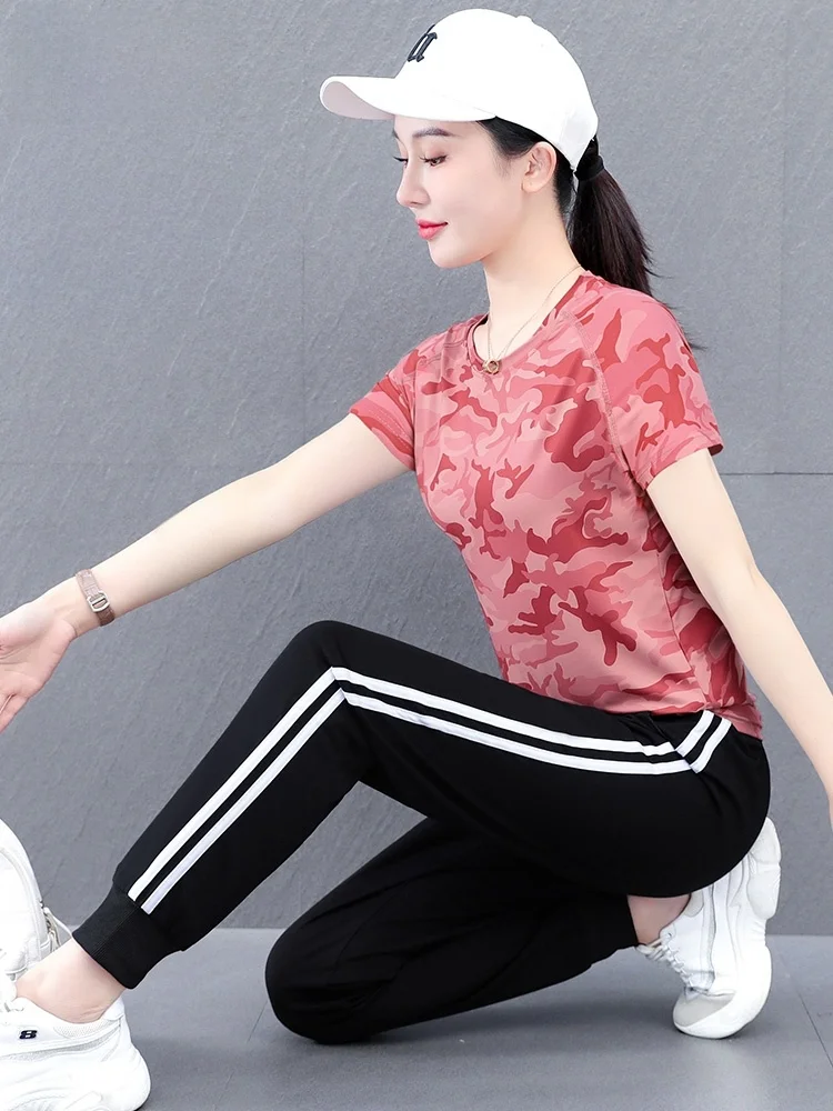 

TUCANO 2025 New Summer Women's Sportswear Set Qui Dry Ice Silk Camouflage ort Sve Long Pants Two Piece Breathable