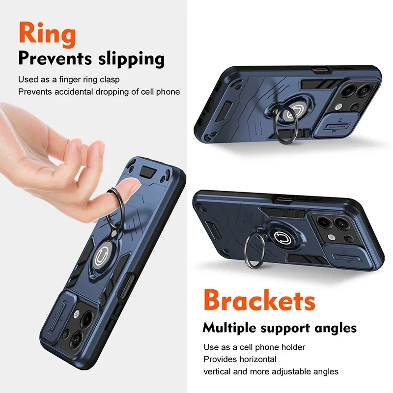 Case For for Xiaomi POCO X6 Pro Hard Slide Camera Protection Case Magnetic Circle Ring Fondar Holder Cover for Redmi Note 13 Pro