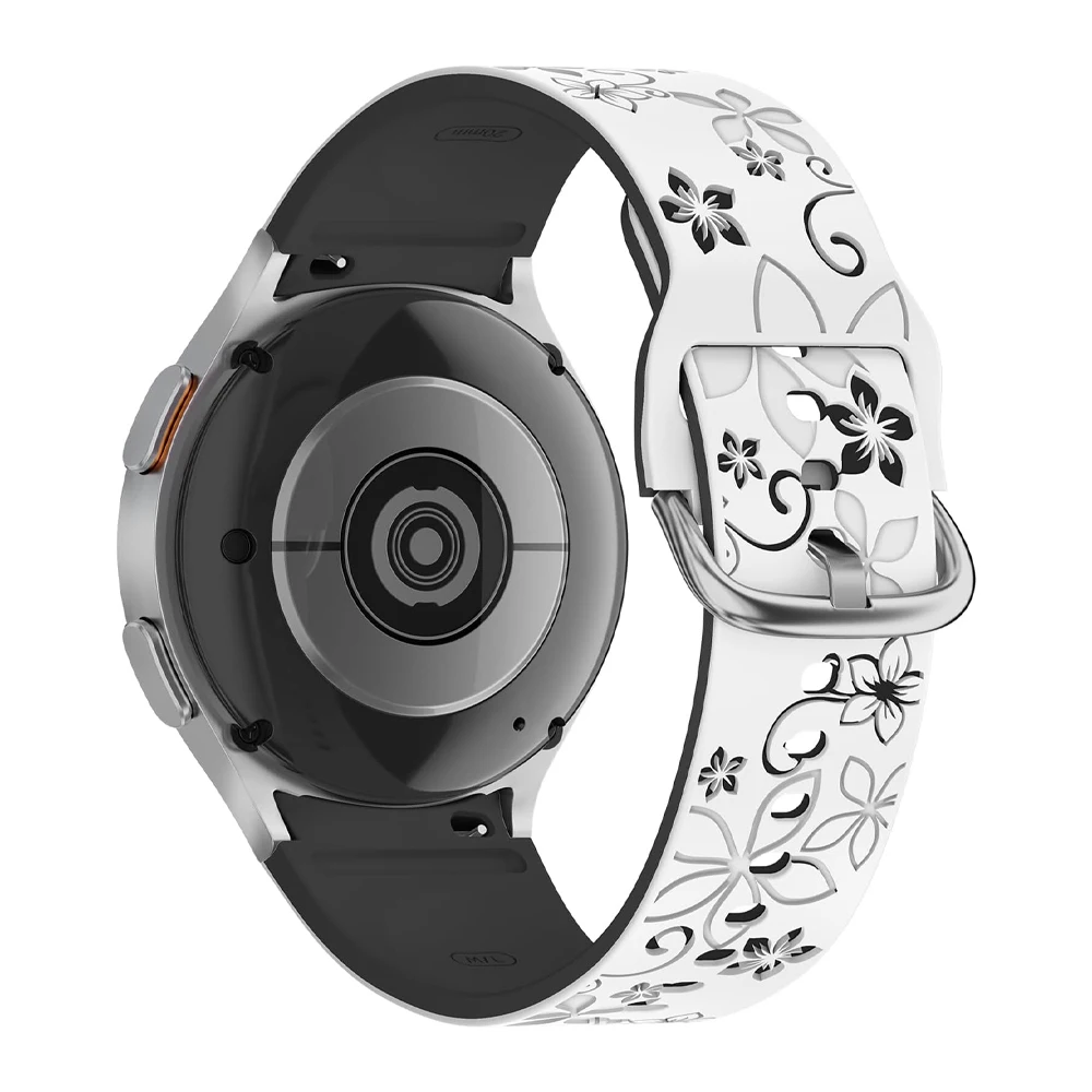 Band for Samsung Galaxy Watch 7/5 Pro/4 6 Classic 40 44mm Engraved flower Silicone Sport Bracelet correa Galaxy Watch 7 Straps