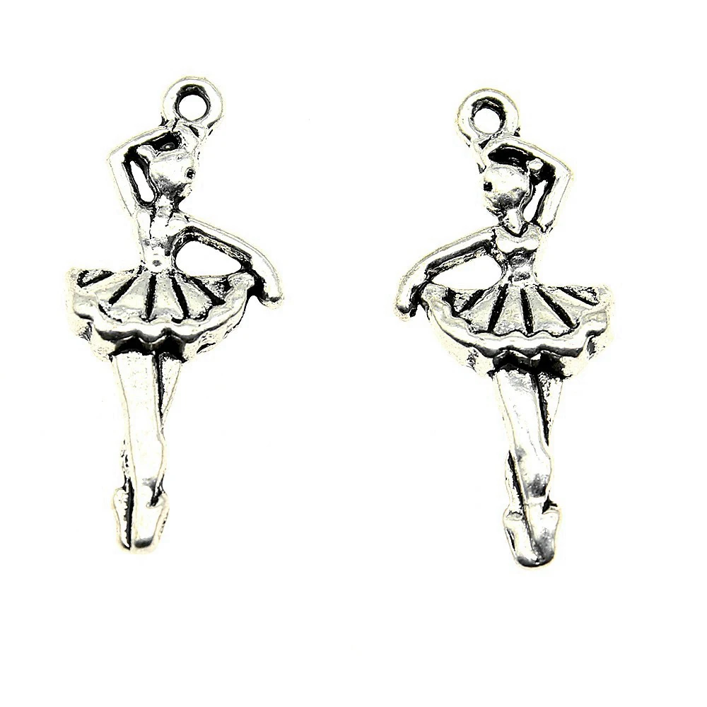 10pcs/lot 31x14mm Ballerina Ballet Charms For Jewelry Making Antique Silver Color 1.22x0.55inch