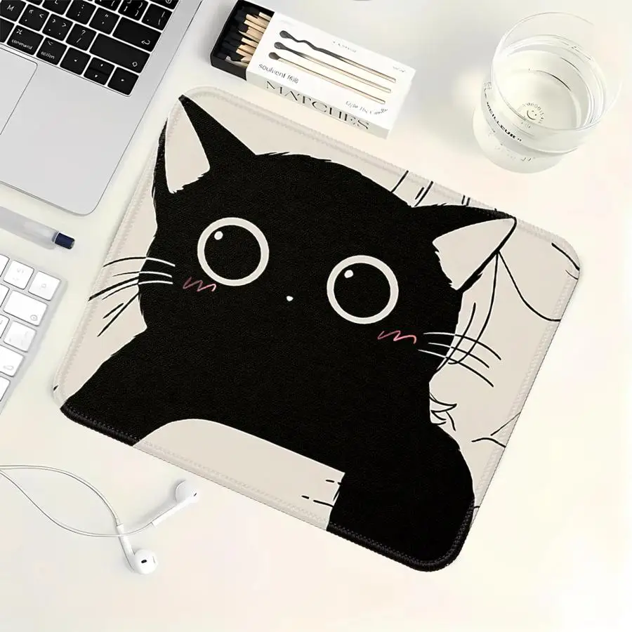 Mouse Pad Game Console Pad office Pad Desk accessories Keyboard Mouse Pad Computer Laptop Pad rubber Black Cute Cat
