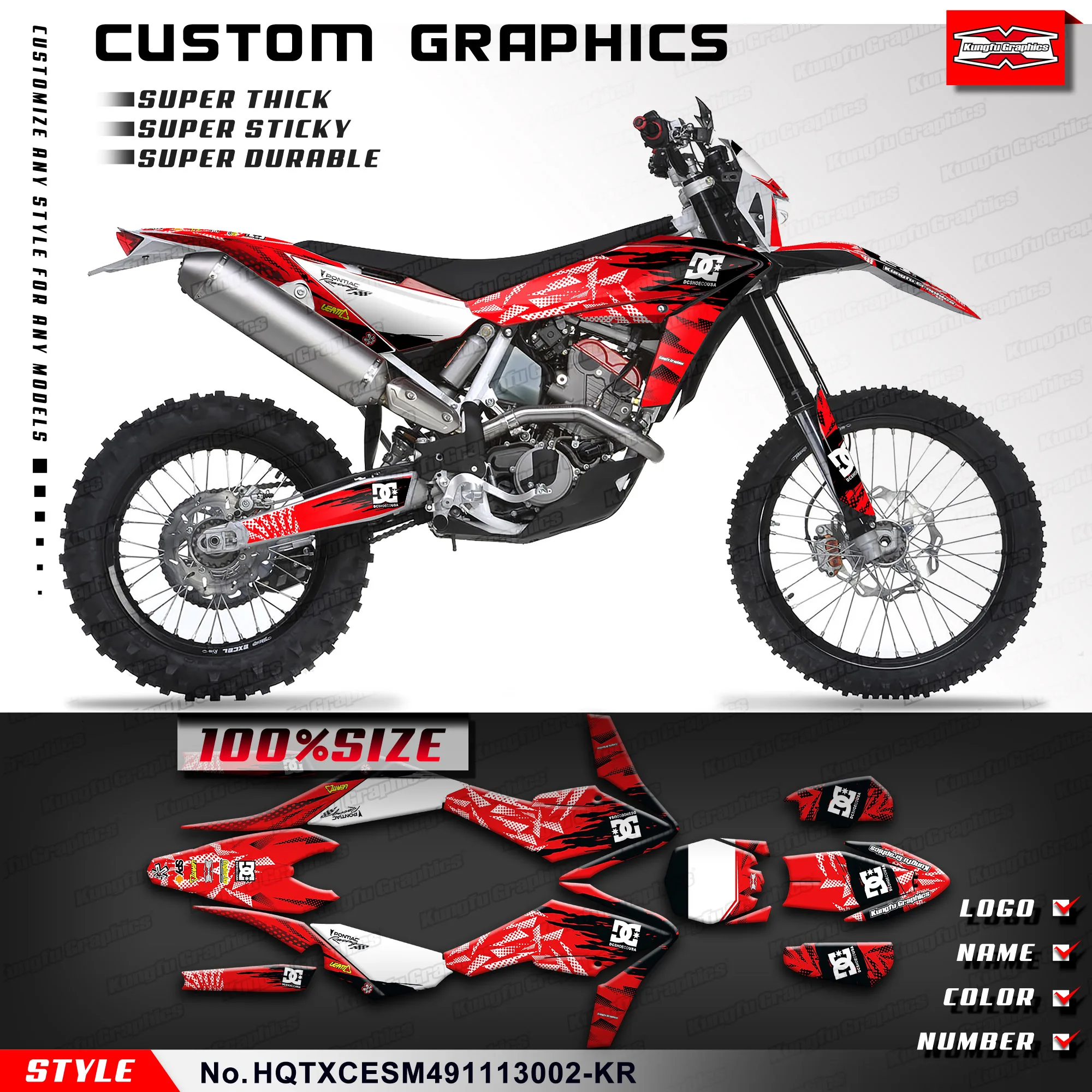 

KUNGFU GRAPHCS Custom Sticker Vinyl Wrap Kit for Husqvarna TE TC TXC SMR 449 511 2011 2012 2013, HQTXCESM491113002-KR