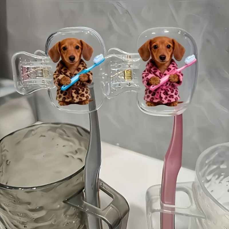 2pcs Dachshunds Holding Toothbrush Portable Toothbrush Head Cover Ideal Small Holiday Gift Birthday Gift Party Favor for Ladies