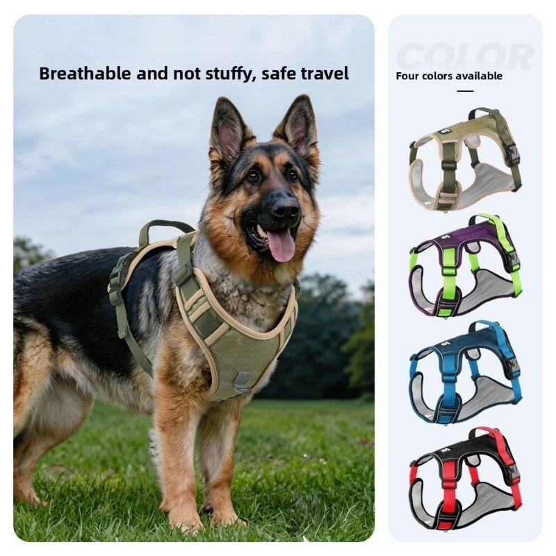 ZONGYAN Anti Pull Reflective Dog Harness Magic Tape Chest Strap For Large Dogs Outdoor Walking Training Leash Kit dog leash