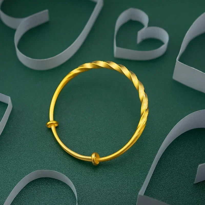 

9999 Real Gold 24K pure gold twist pattern bracelet bridal wedding twist push-pull bracelet