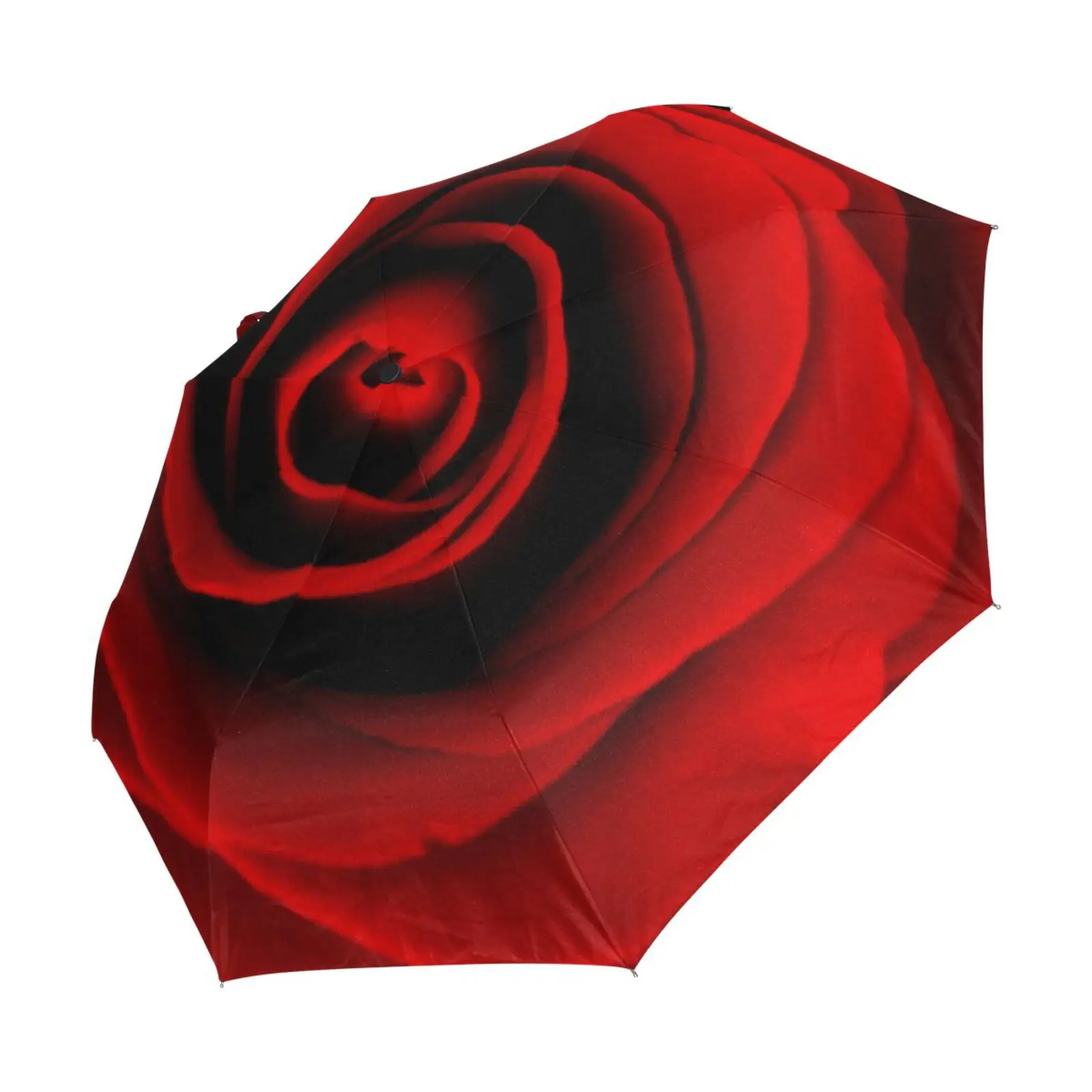 Red Rose Flower Print Women's Rain Umbrella Portable Three Folding Automatic Umbrella Parasol Inside Black Coating Parapluie