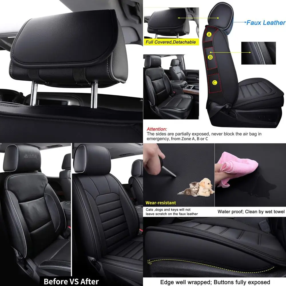 

2 передних чехла на сиденья Silverado подходят для Chevy Silverado Sierra 1500 2500 3500 2007-2023 2024 2025 с водонепроницаемой искусственной кожей (B)