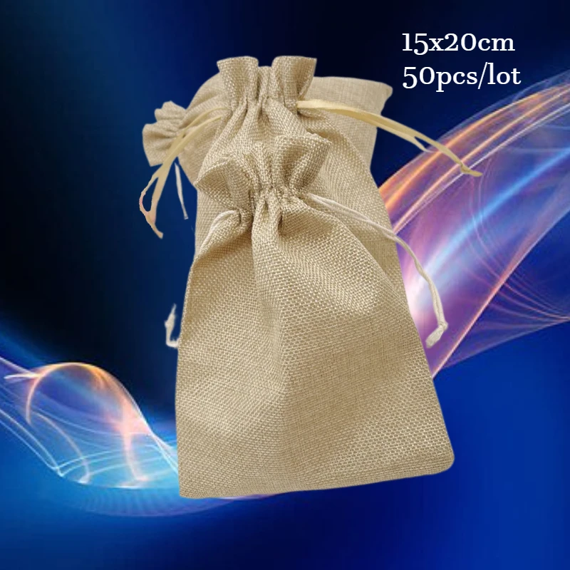 

50pcs 15x20cm Jute Gift Bags Bulk Wedding Party Supply Sack Storage Mini Burlap Drawstring Pouch Candy Sachet Birthday Display