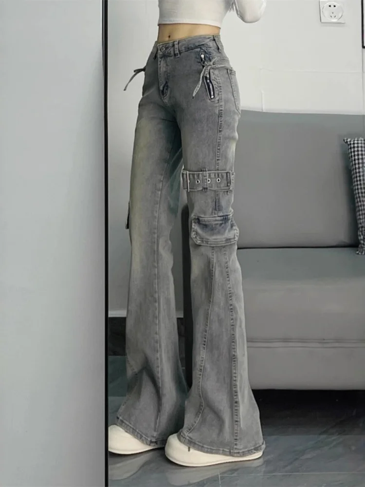 Jeans a gamba larga americani taglie forti Pantaloni in denim da lavoro dritti slim a vita alta larghi primavera autunno da donna