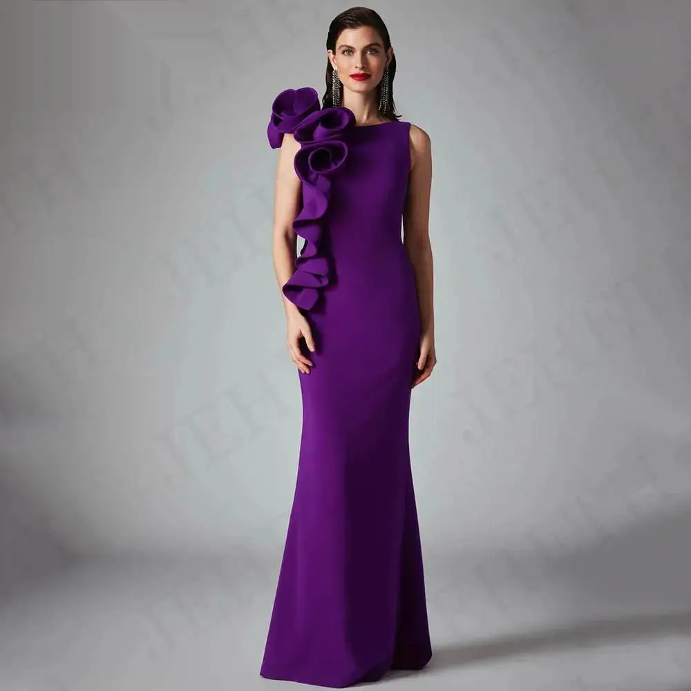 

OLIS Purple Mermaid Evening Dresses For Women Saudi Arabia Sleeveless Stretchy Satin Wedding Guest Dress vestidos de noche