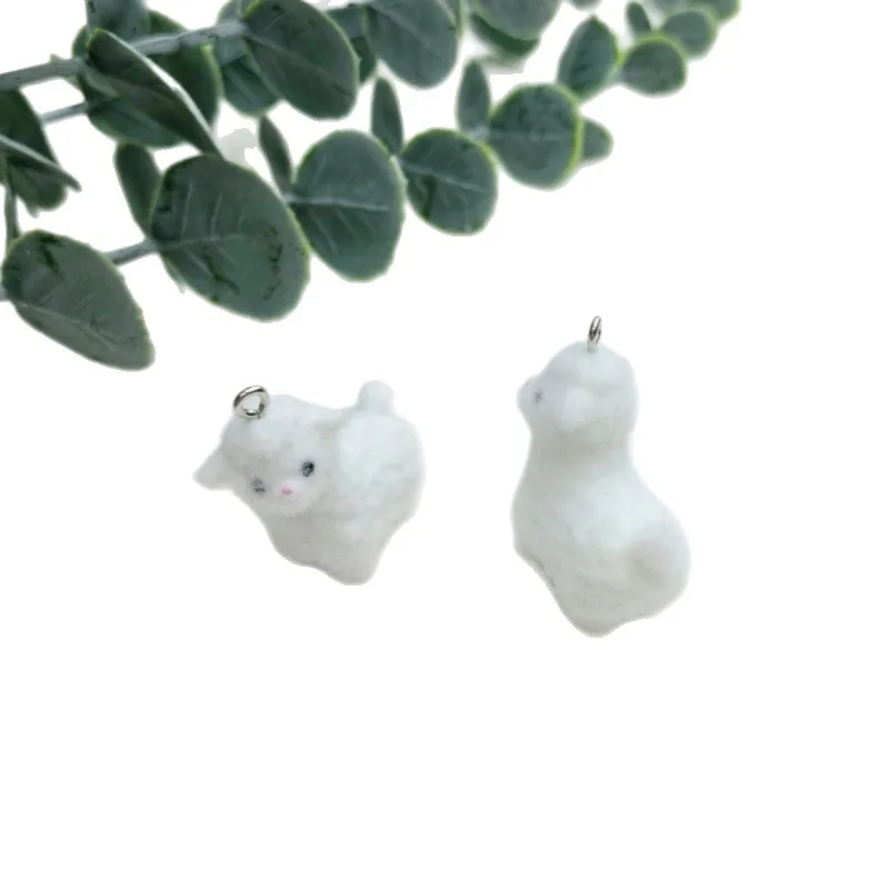 2Pcs Flocked Resin Cute Little Sheep Animal Pendant DIY Adorable Plush Earrings Necklace Keychain Accessories Charm view 5