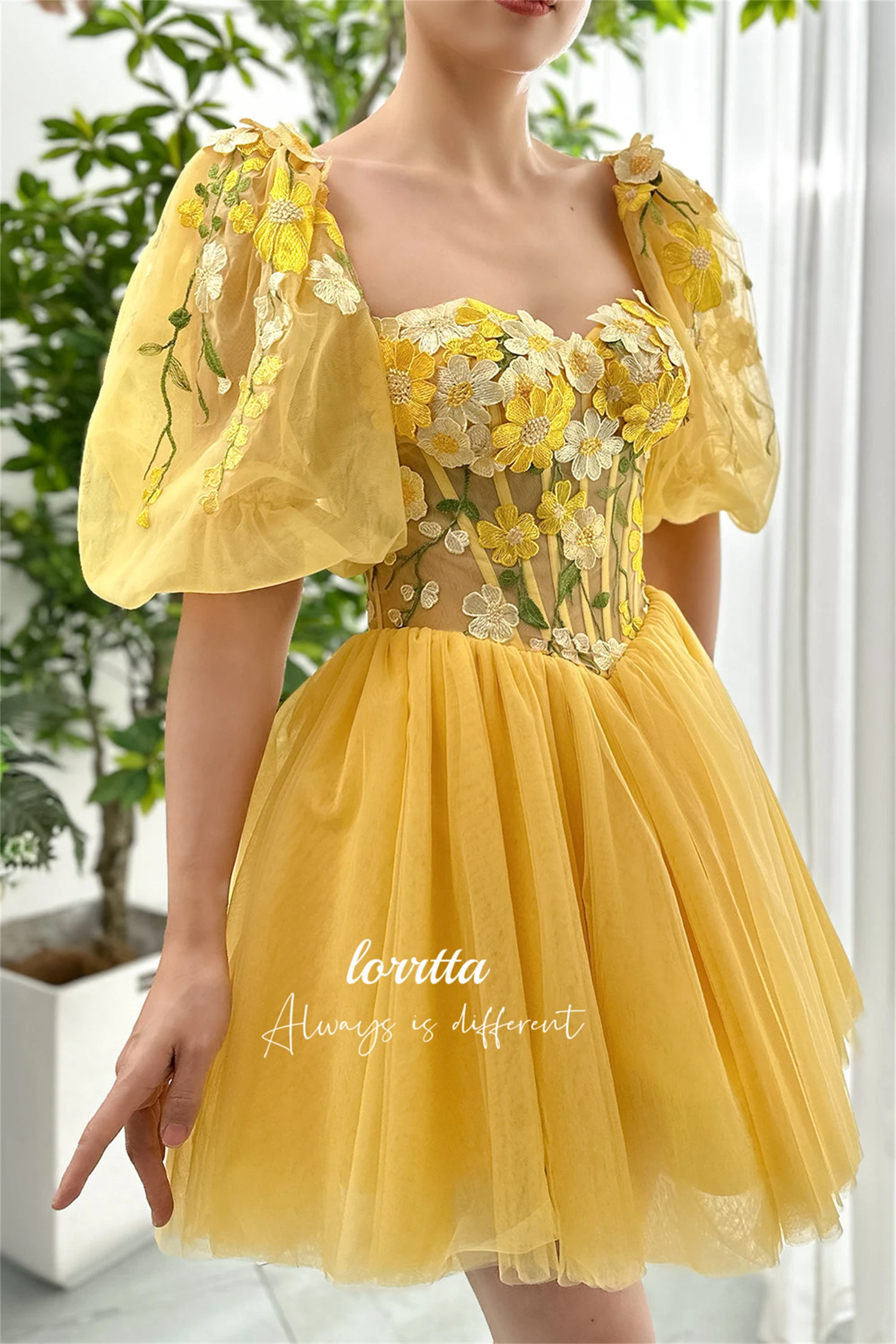 

Lorrtta Puff Sleeves Mini Skirt Cocktail Dress Yellow Birthday Dresses Luxury 2024 Evening Gown Wedding Prom Party Gala Formal