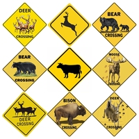 Black Bear,Deer,Cow,Moose,Bison Crossing Warning Metal Sign, Funny Vintage Metal Wall Decor for Bridges,Forests,Outdoors,Farms