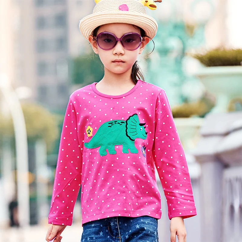 Jumping Meters New Arrival Autumn Spring Dinosaur Embroidery Hot Selling Toddler Kids Tees Tops Fashion Baby Girls Costume