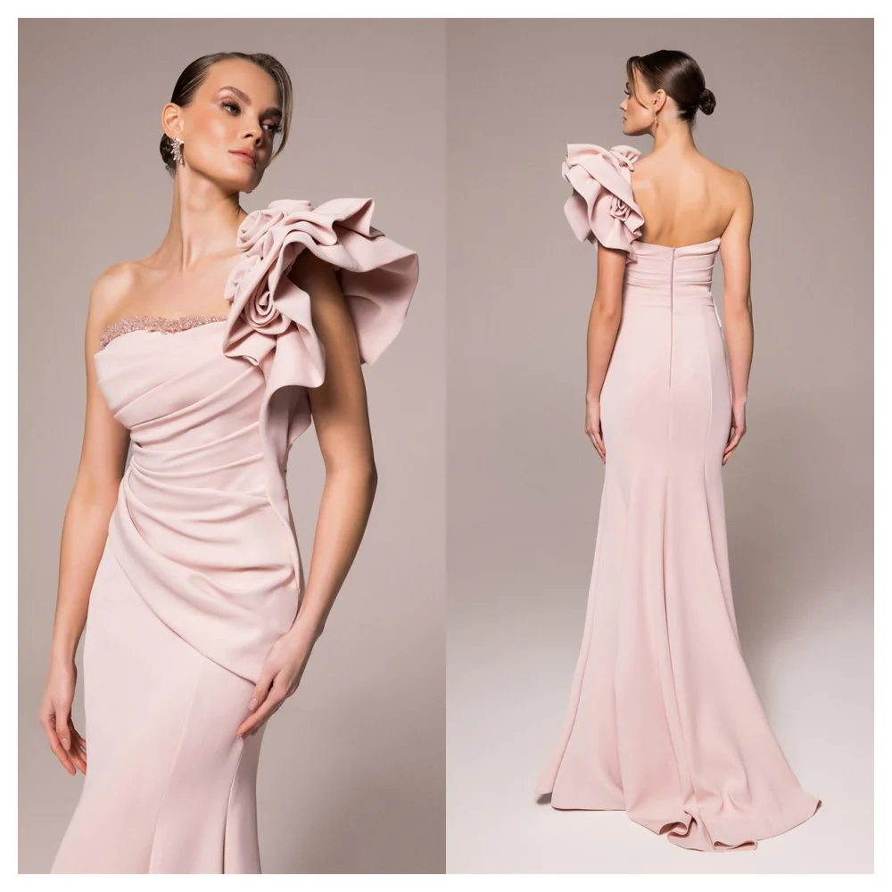 تخصيص حورية البحر رائعة الوردي جيرسي مساء اللباس أزياء واحد الكتف أكمام حزب اللباس حساسة المشاهير العباءات