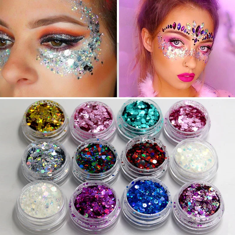 Lentejuelas láser para decoración de uñas, joyería, Festival de Música, maquillaje DIY, pegatina facial, polvo, sombra de ojos, arte de uñas, polvo de cristal brillante