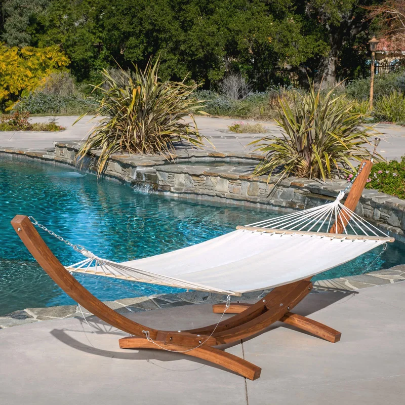 Hamaca al aire libre antivuelco, soporte de madera maciza, columpio para patio, terraza B & B doble disponible