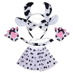 Halloween Costume Cow Milk Animal Tutu Ears Headband Tail Fancy Dress Costume Kit for Children Youth Adult Halloween Cosplay