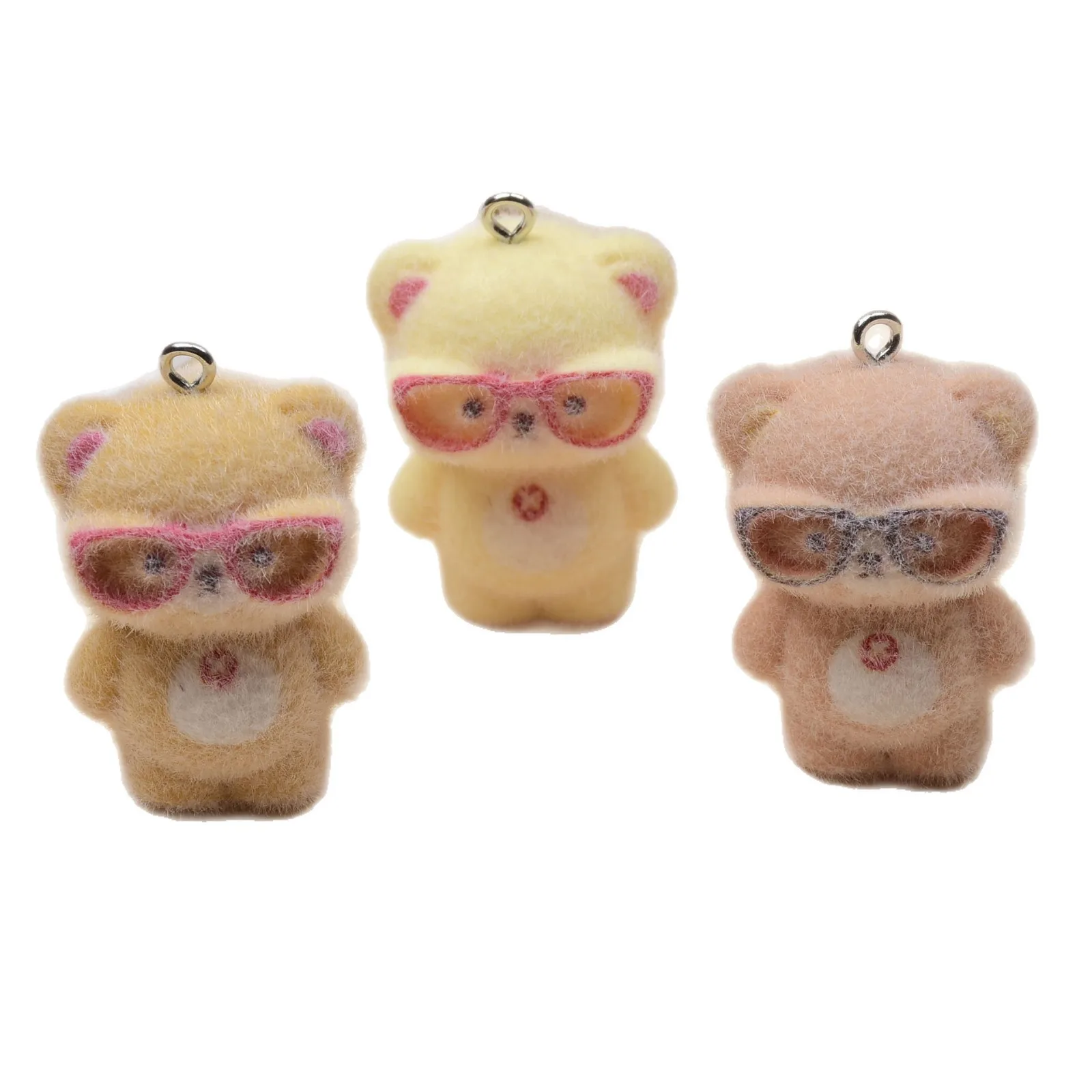 3pcs 3D Flocking Glasses Little Bear Charms Cartoon Resin Animal Pendant For make Keychain phone charm DIY Jewelry Accessories view 5