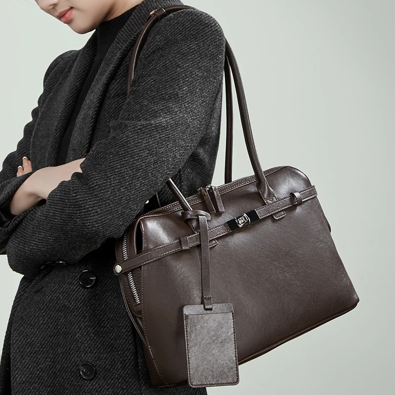 

Burminsa Vintage Cowhide Genuine Leather Underarm Shoulder Bags For Women 2025 Luxury Designer Satchel Work Tote Ladies Handbags