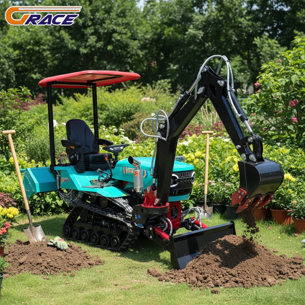 Customize Compact Agricultural Tractor with Trencher, Ditching Plow, Bulldozer, Excavator Attachment for Orchard