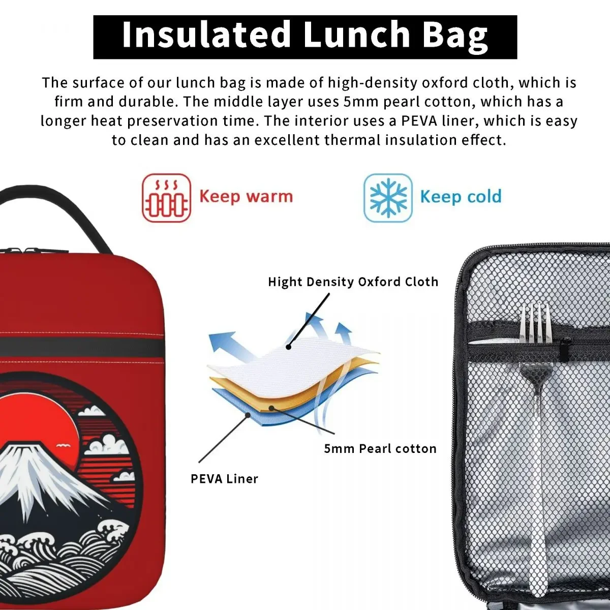 Mount Fuji And The Great Wave Off Kanagawa Insulated Lunch Bag for Women Office Cooler Thermal Food Box Tote Lunch Boxes