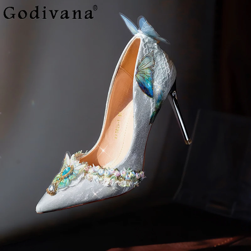 Farfalla Lolita Scarpe Lo fatte a mano Cerimonia per adulti Fine Flash Elf Scarpe da sposa Scarpe da sposa con fiori da donna Scarpe con tacco alto