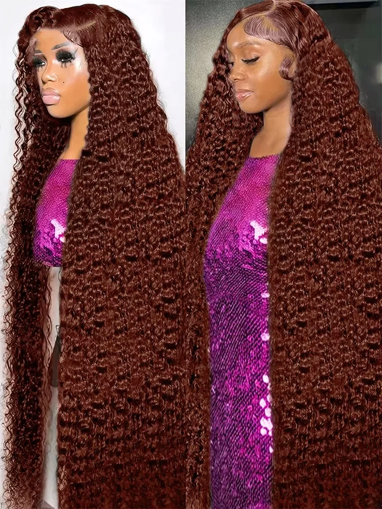 180% Reddish Brown Deep Wave 13x6 Lace Front Wigs Pre Plucked 13x4 Curly Transparent Lace Front Wigs Human Hair For Women