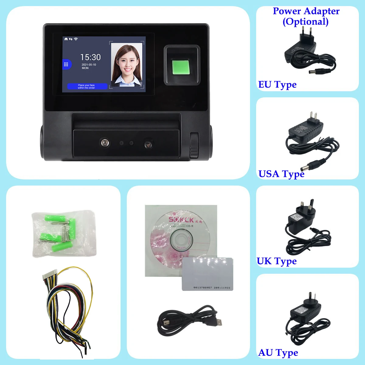 WiFi Face Time Attendance and Access control Empolyee Time Record System Tcp/ip Face and Fingerprint Time Clock