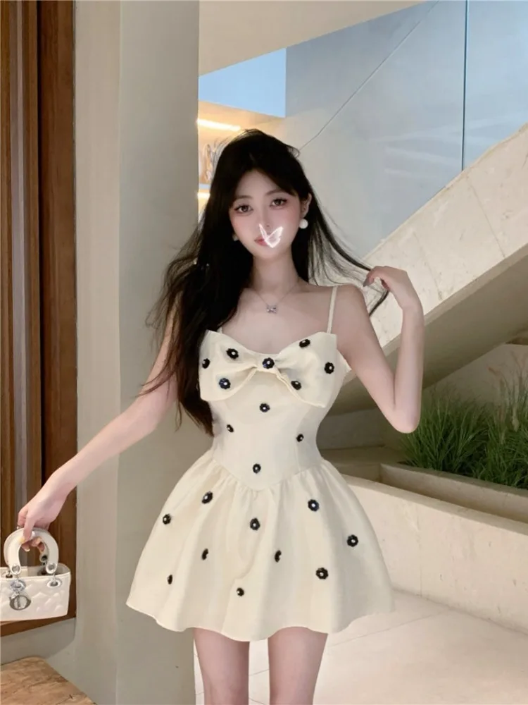 

Elegant Summer New Style Women's Dress with Heavy Work Flower Knot Slimming Princess Skirt Short Length Universal Fit