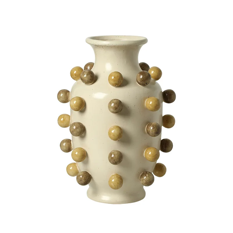 

Modern wabi sandy wind abstract hand-painted round bead ceramic vase villa hotel entrance dining table decorative cabinet
