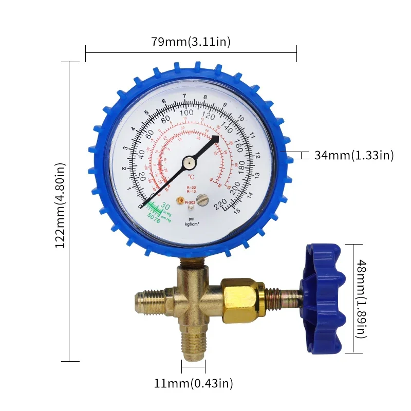 Manometro alto/basso da 1 pezzo per condizionatore d\'aria per auto/casa con valvola e strumento di fluorurazione per R22/R134/R404