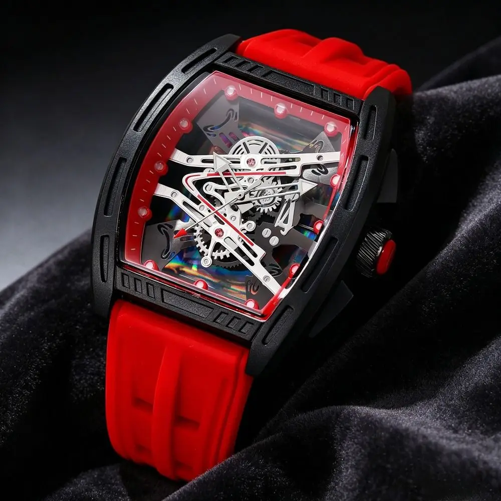 Stainless Steel Case Quartz Watch Quartz Movement Silicone Band Sport Watch Analog Display Water Resistant Silicone Strap Watch