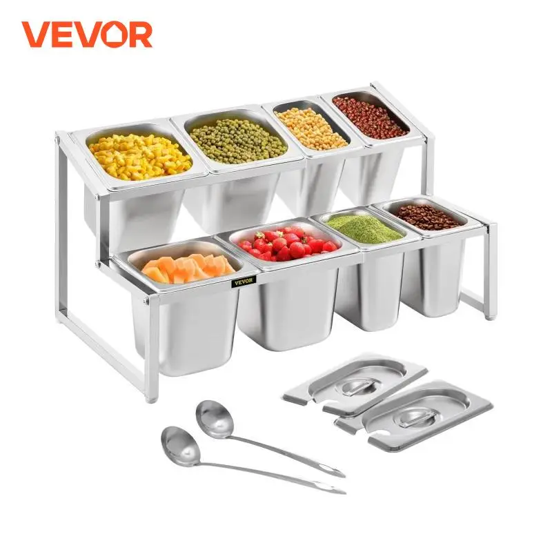 VEVOR Commercial Spice Rack Seasoning Organizer 2-10Pans Stainless Steel Home Expandable Shelf Food Ingredients Soup Container