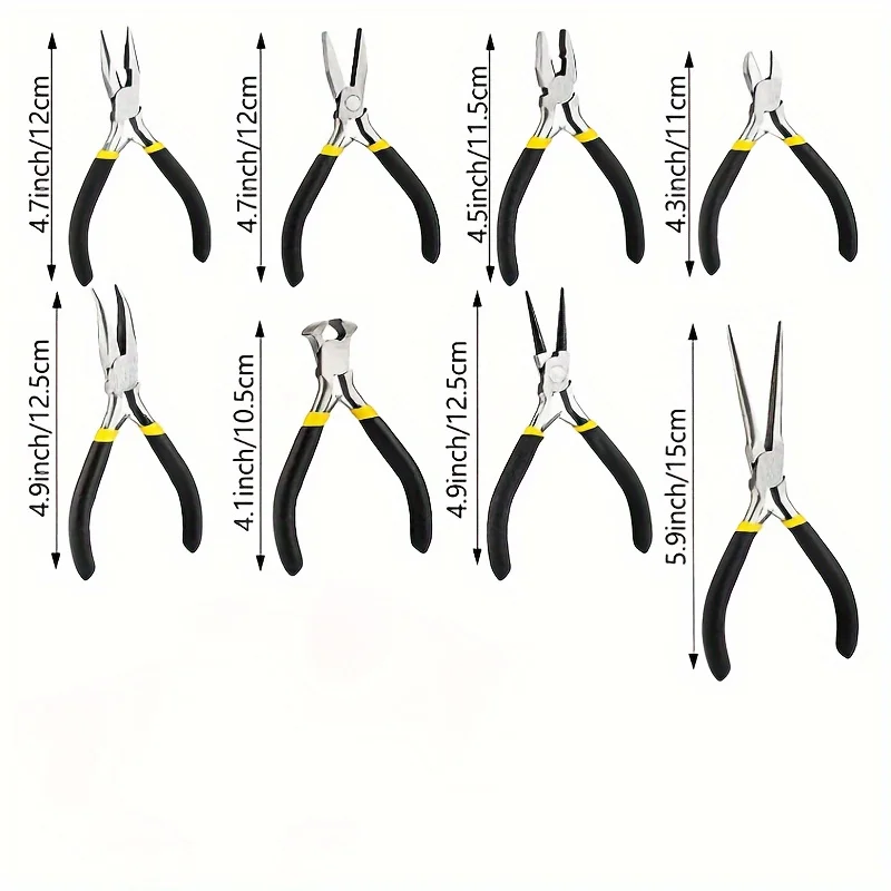 مجموعة كماشة فولاذية مكونة من 8 قطع تتضمن كماشة إبرة مستديرة ومقص علوي وقواطع أسلاك لأعمال الإصلاح الداخلية والخارجية