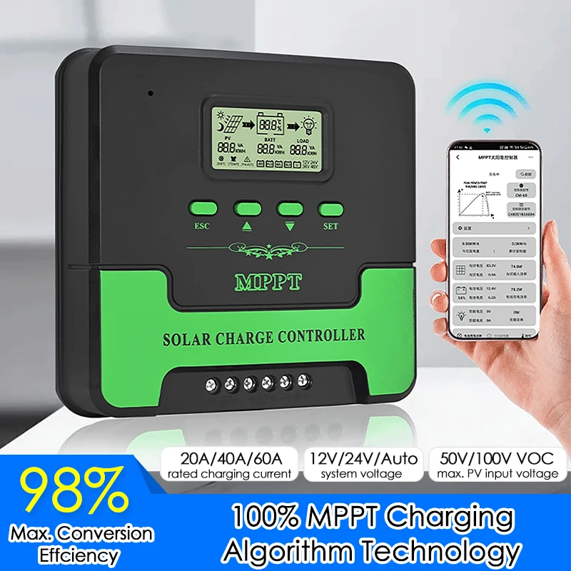 

12V 24V Auto WiFi MPPT Solar Charge Controller 20A/30A/40A/60A Dual USB LCD Display Solar Panel Regulator Solar PV Regulators