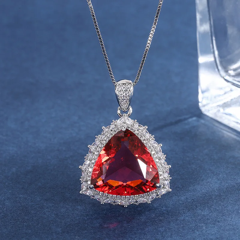 New European and American style vintage ruby triangular luxury inlaid ring and pendant set with main stone17*17