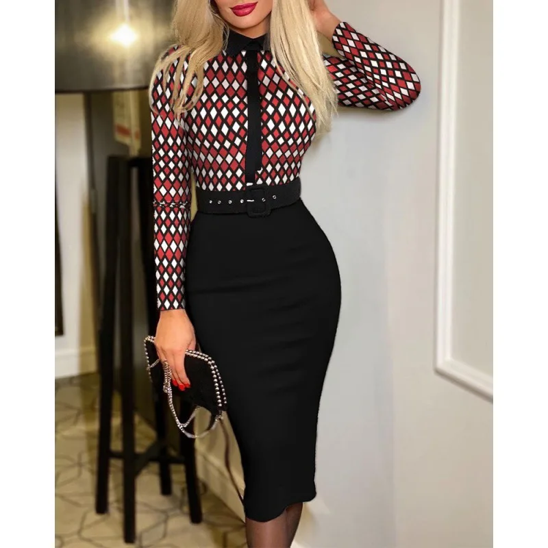 Popular Fashion Women's Print Dress Women With Belt 2023 New