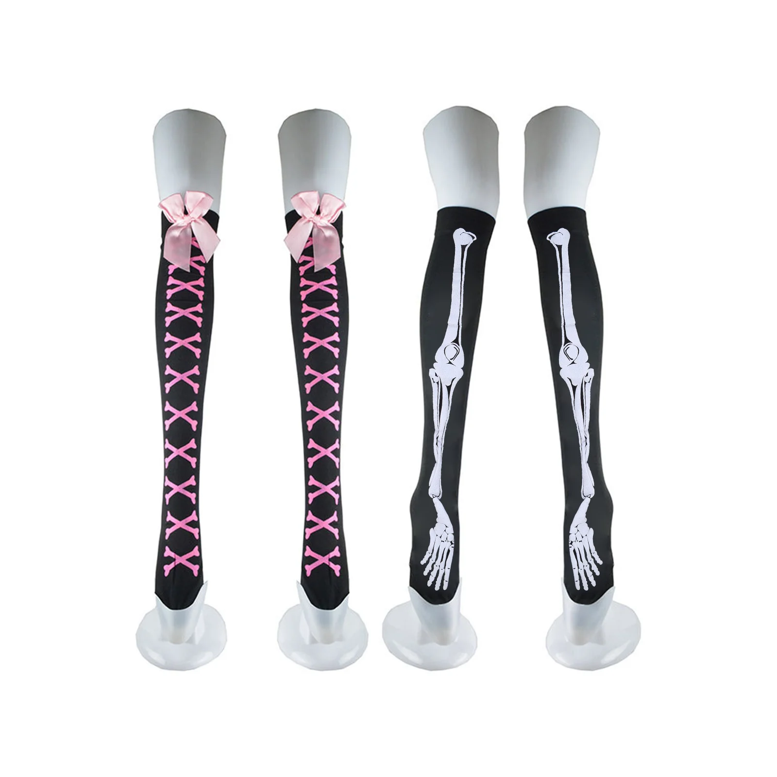 

Skull Halloween socks set: 1 pair each of pink bone bow type + long bone type