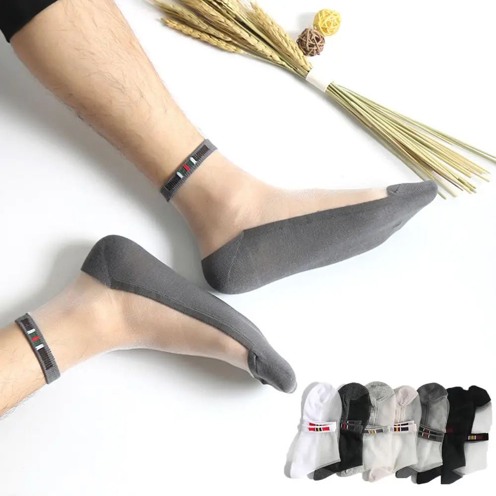 

Breathable Male Transparent Glass Silk Antiskid Short Socks Invisible Socks Short Crew Cotton