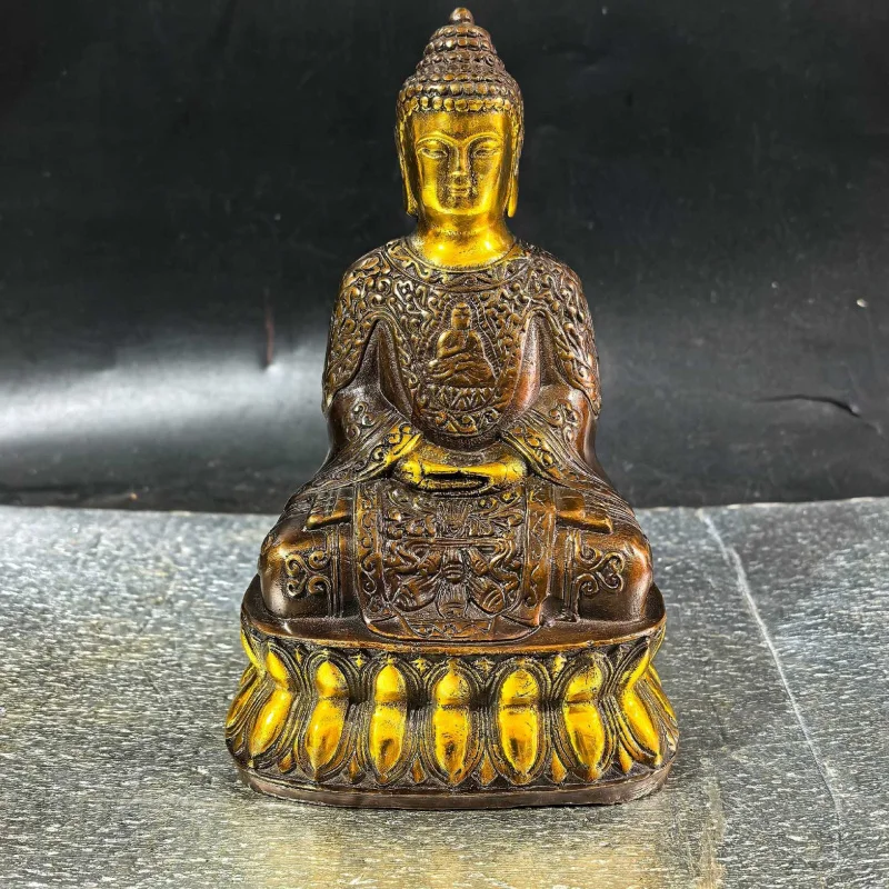 Gilt Bronze Shakyamuni Statue Sitting Buddha Tathagata Ornament Home Desktop Decoration Worship Craft
