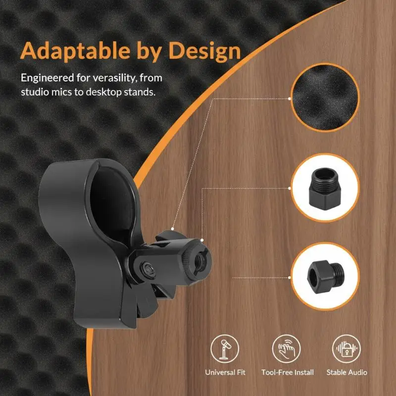 Microphone Clip Clamp Lightweight Portable Mic Holder with Adapter for Travel Vlogging Outdoor Performance Mobile Recording