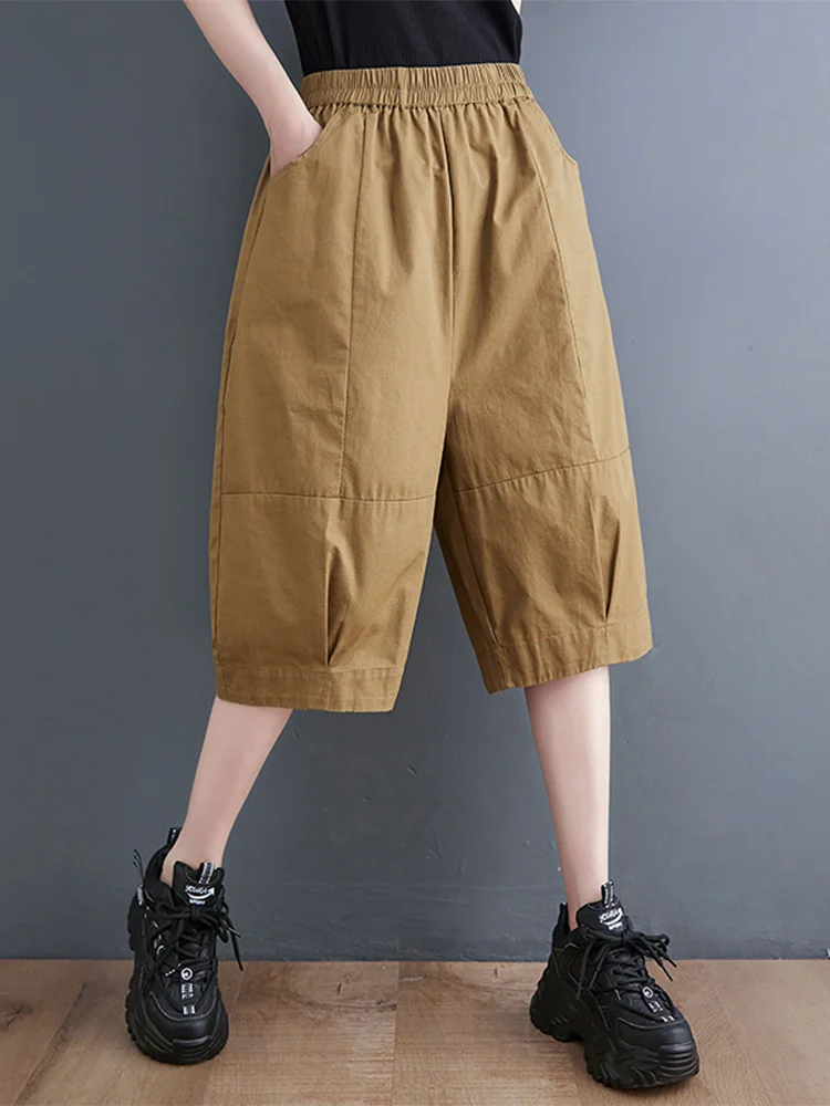High Waist Workwear Five-Point Pants Women Summer Loose plus Size Slimming Casual Straight Leg Seven-Point Wide Leg Mid-Pants