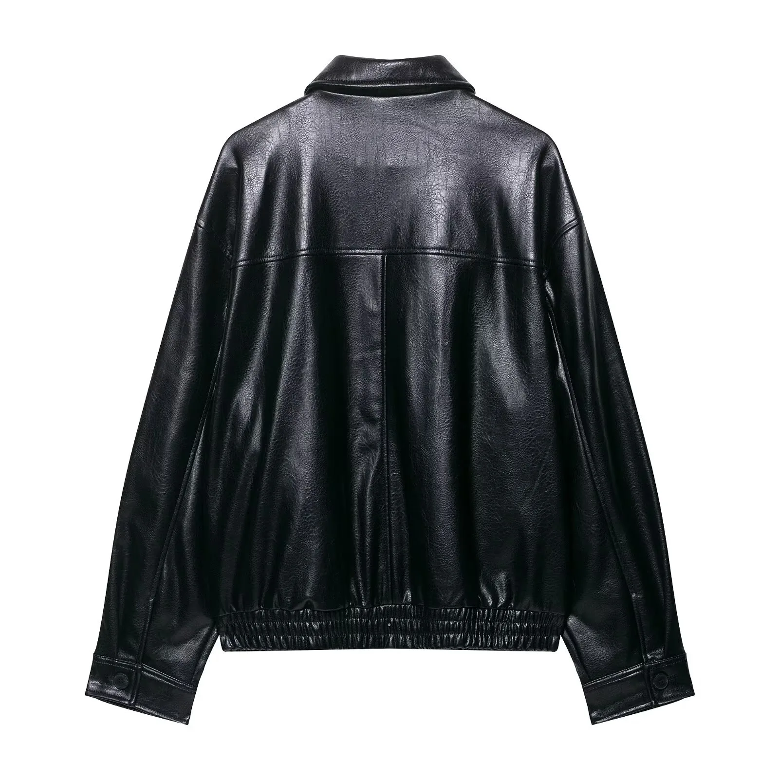 Women's Loose ort Biker Pilot PU Leather Jaet 2025 New Autumn Vintage Sle Pure Color Faion Outerwear Coat