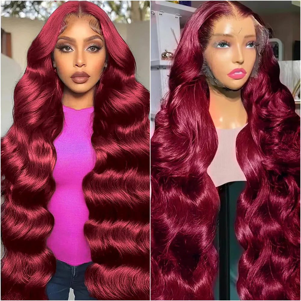 

40Inch Transparent Lace 13x6 Frontal 99j Burgundy Body Wave Wig 220 Density Colored 13x4 Hd Lace Front Human Hair Wigs For Women